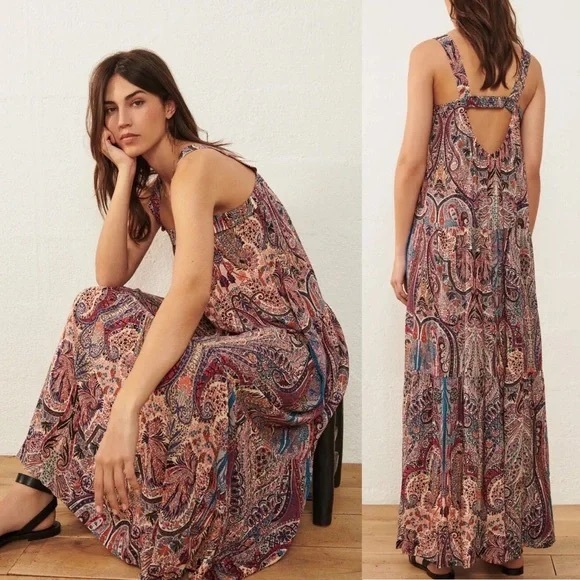 ba&sh Dresses & Skirts - Ba&sh Parisian Bohemian Multi-coloured Open Back Maxi Dress, Size 6